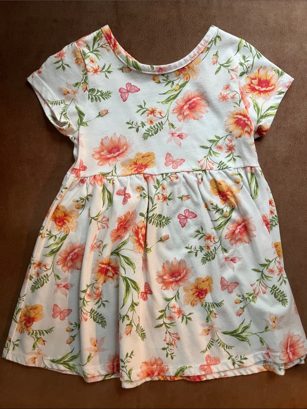 The Children's Place White Dress with Peach & Green Floral Print